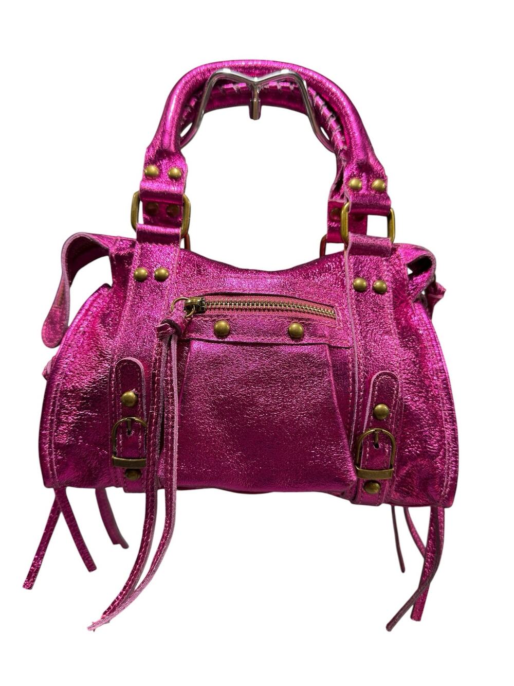 Metallic Fuchsia Genuine Leather Crossbody Bag